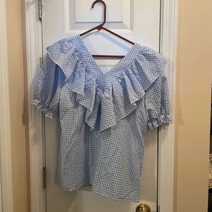 Gingham ruffle trim blouse
